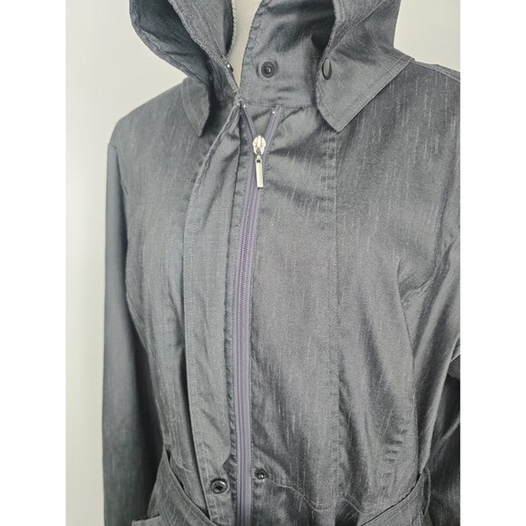 Samuel Dong Gray Metallic Taffeta Collared Bubble Hem Zip Trench Jacket Coat XL - Picture 11 of 14